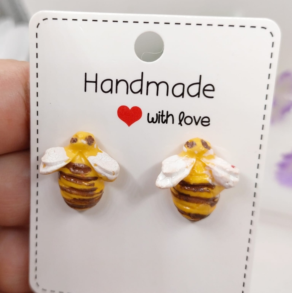 Set of three pairs of porcelain earrings, 0.5 inch sunflower earrings, 0.4 inch - Picture 3 of 7